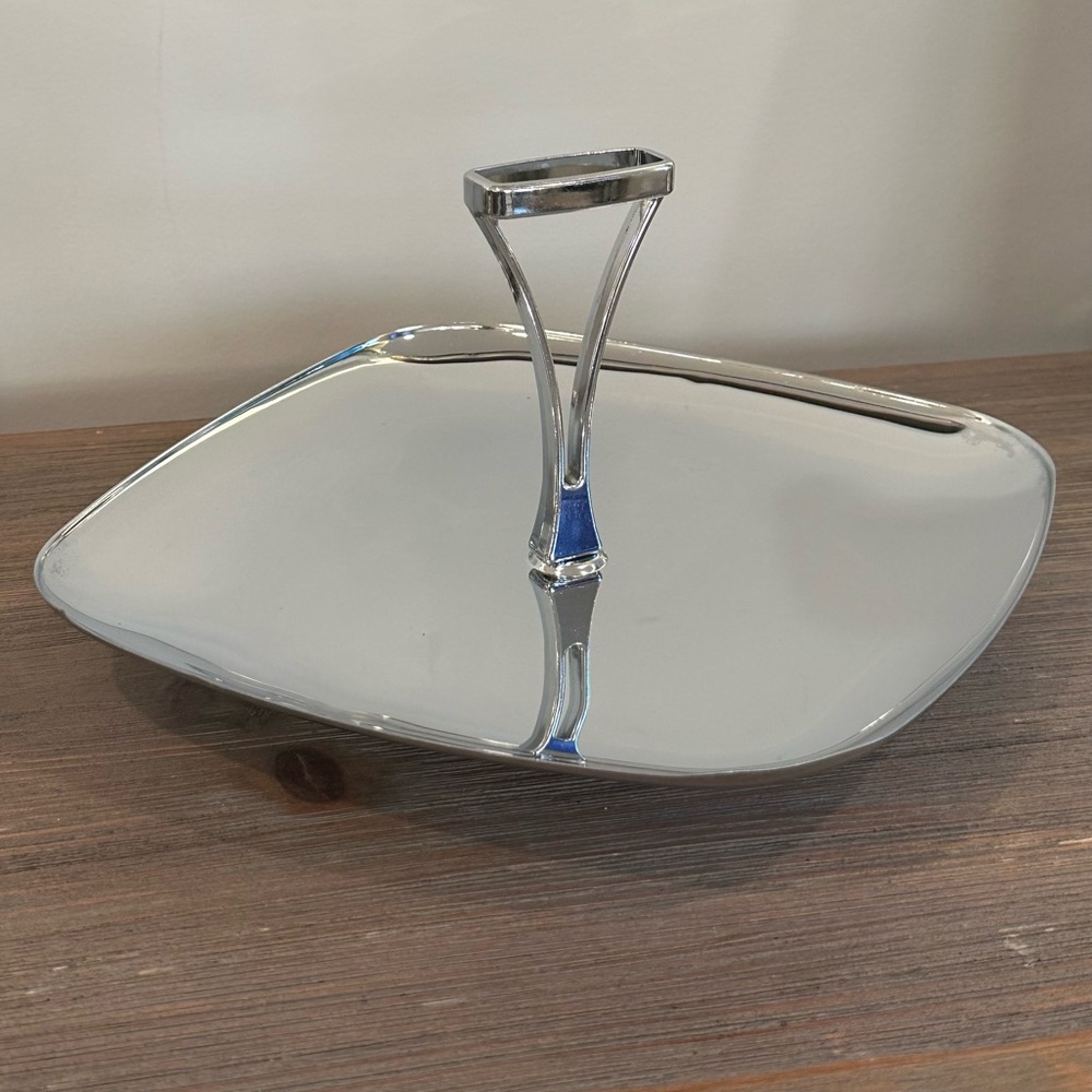 ✨VTG EUC✨MILBERN 10" Mid Century Modern Chrome Atomic Serving Dish Tray Handle